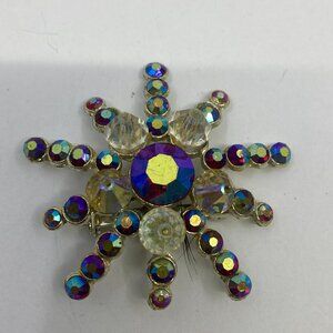 Vtg rhinestone crystal red siam borealis star brooch